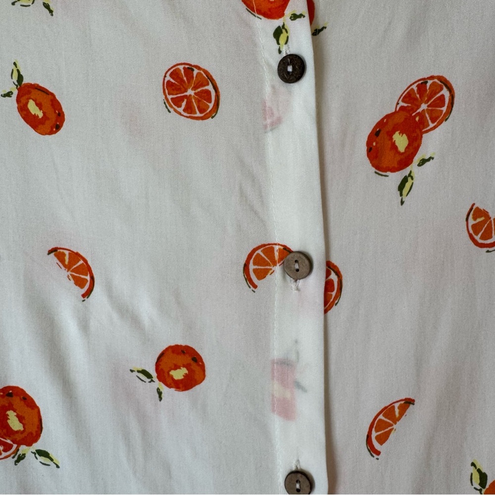 Love Notes Citrus Button-Up BlouseWhite and Orange Feminine Summer Beach 0014 - Picture 5 of 14